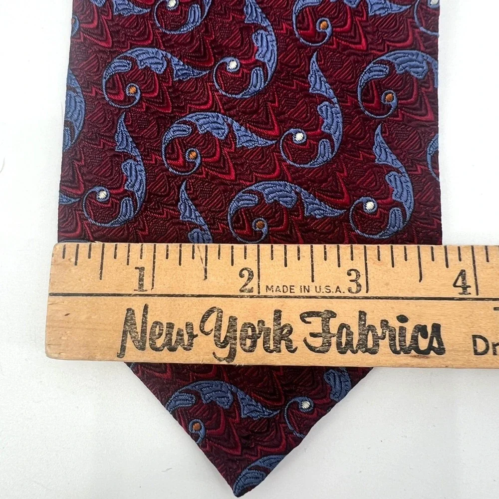Robert Talbott Seven Fold Tie‎ Burgundy Blue Feather Luxury Elegant